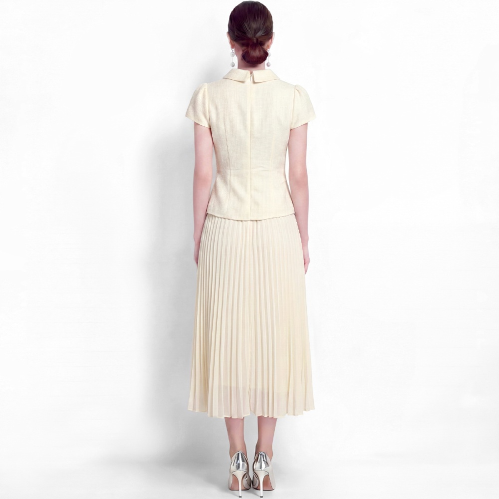 Single-breasted lapel slim splice pinched waist A-line dress