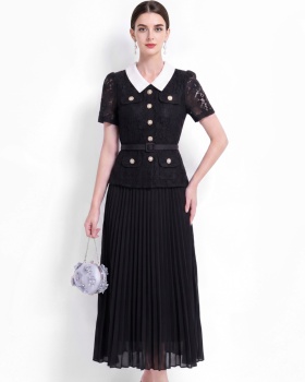 Slim long lace with belt sweet style France style dress