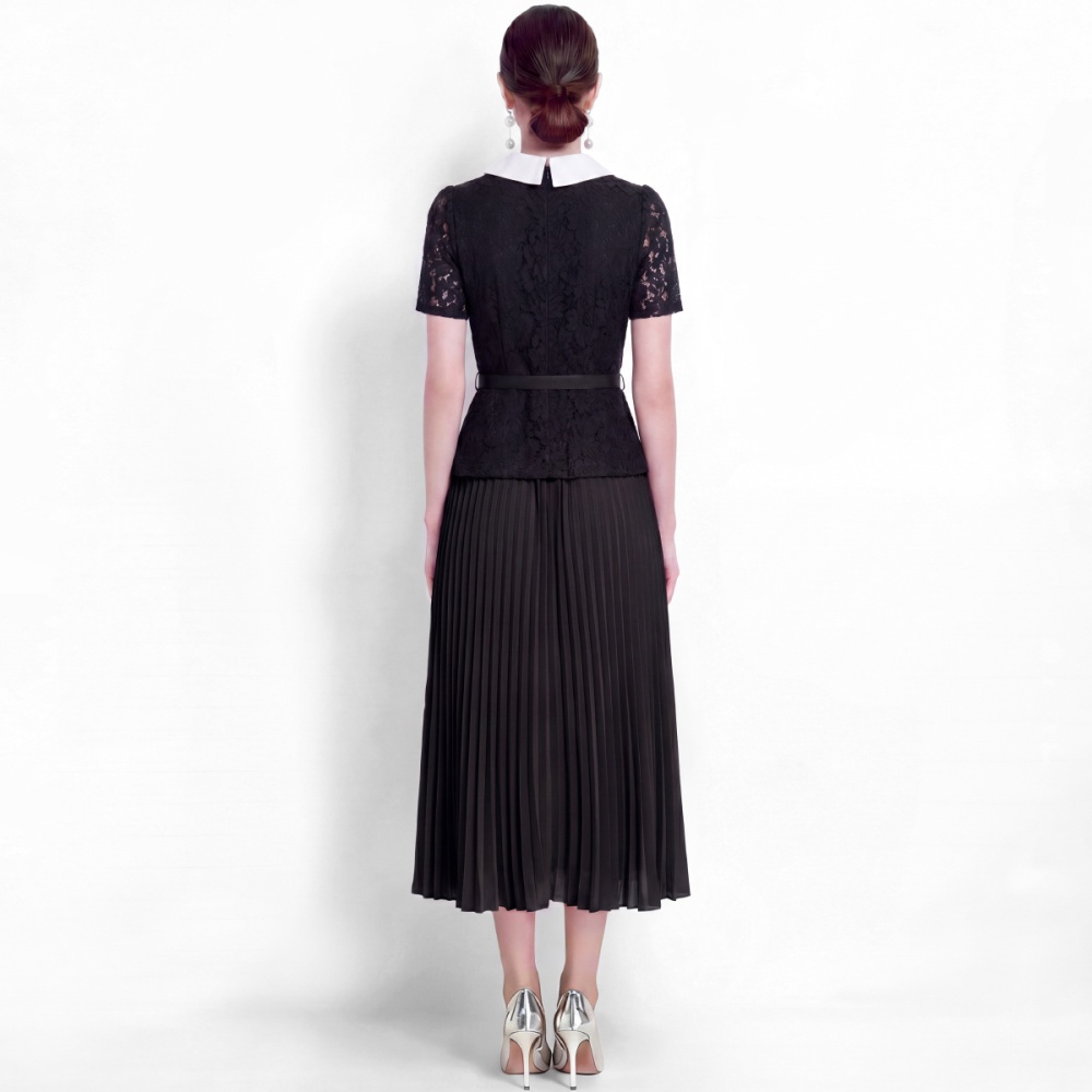 Slim long lace with belt sweet style France style dress