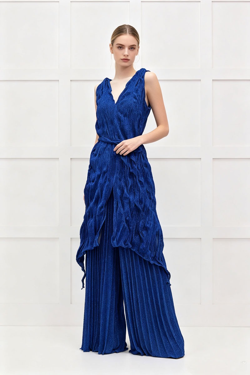 Sleeveless irregular tops loose wide leg pants a set