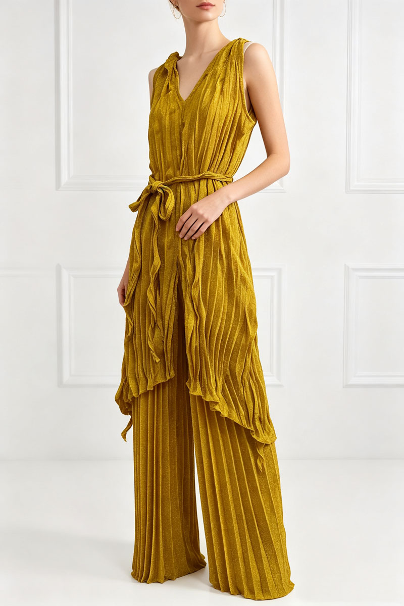 Sleeveless irregular tops loose wide leg pants a set