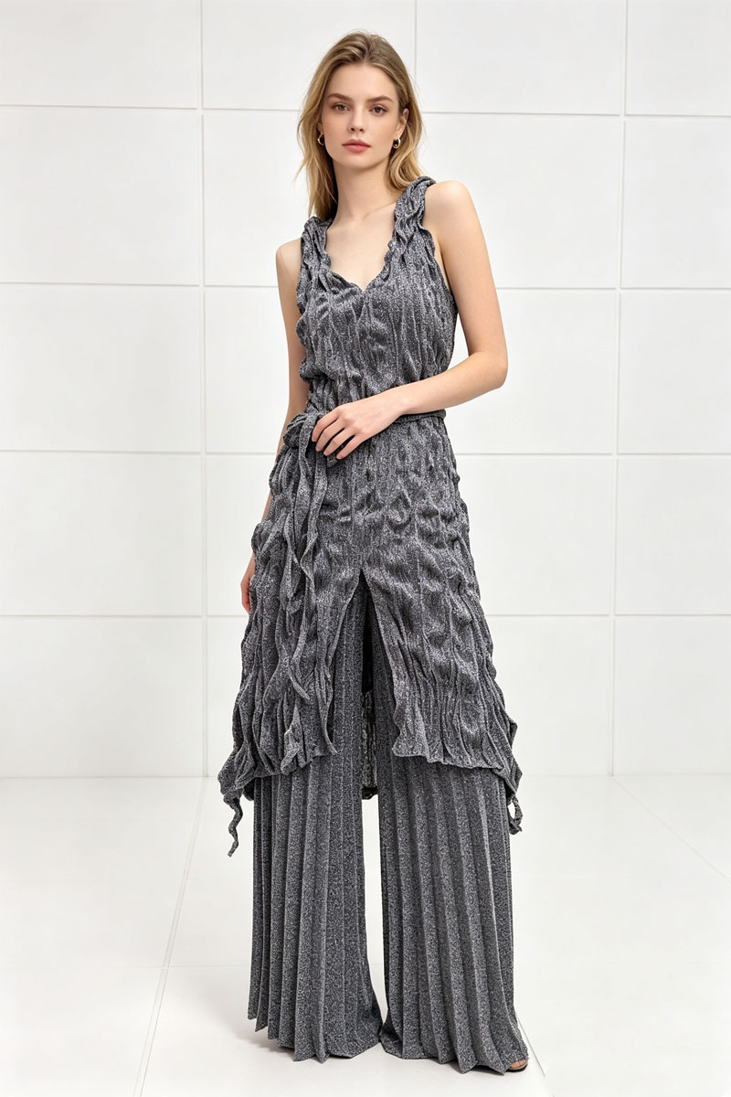 Sleeveless irregular tops loose wide leg pants a set