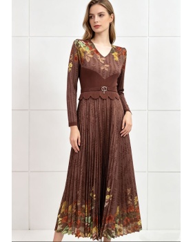 V-neck elegant long sleeve European style dress