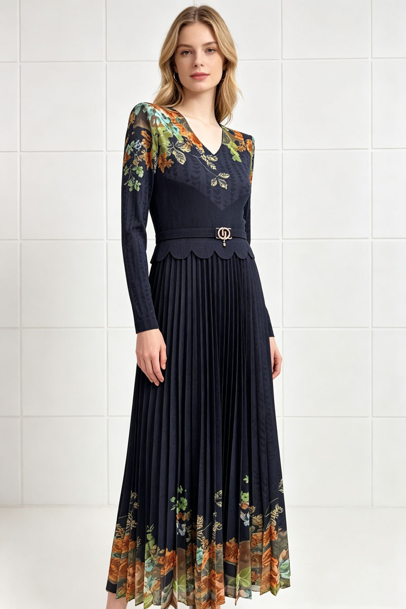 V-neck elegant long sleeve European style dress