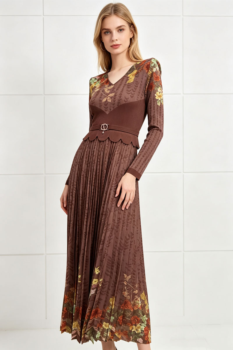 V-neck elegant long sleeve European style dress
