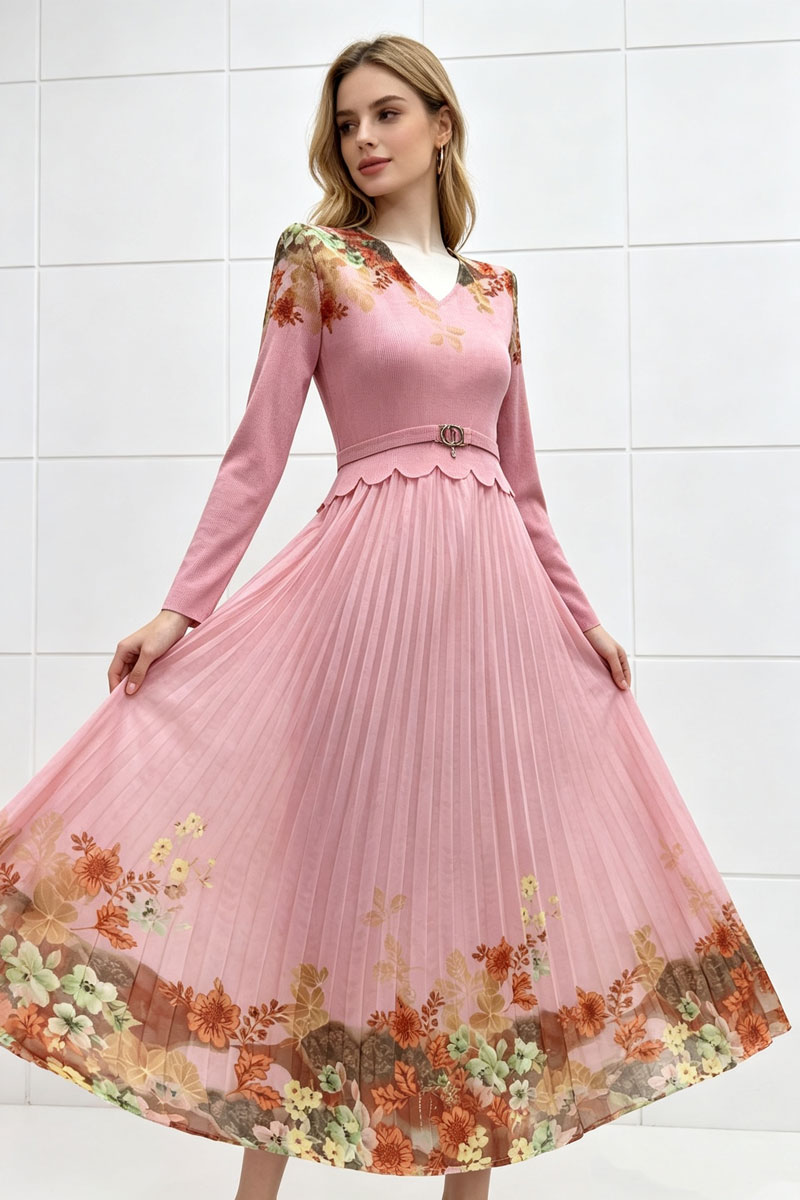 V-neck elegant long sleeve European style dress