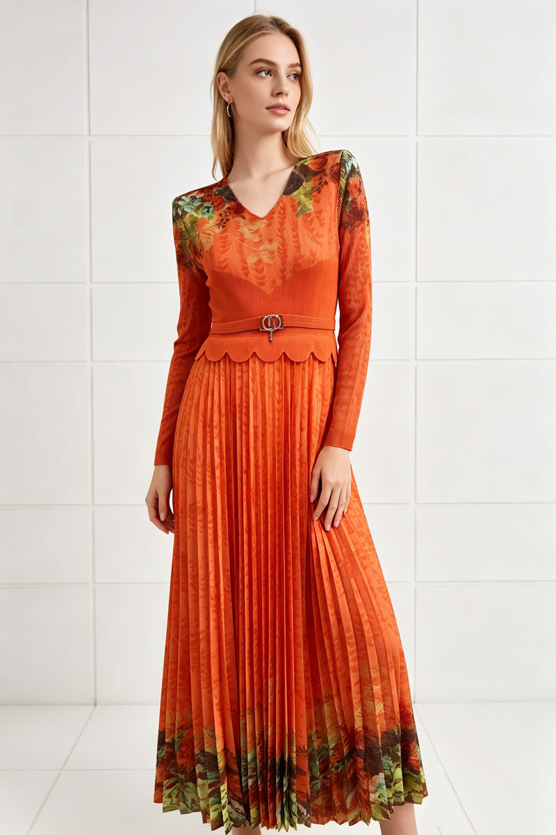 V-neck elegant long sleeve European style dress