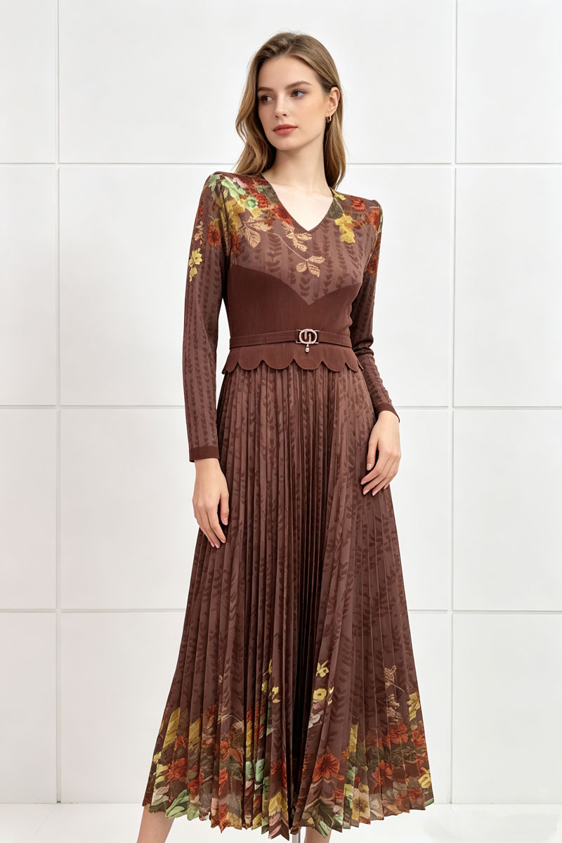 V-neck elegant long sleeve European style dress