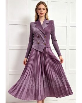 Temperament printing business suit pleated fold dress for women