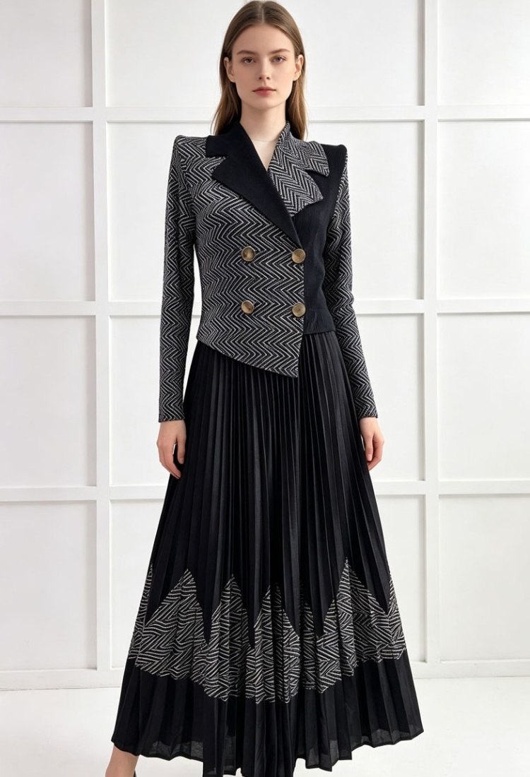 Temperament printing business suit pleated fold dress for women