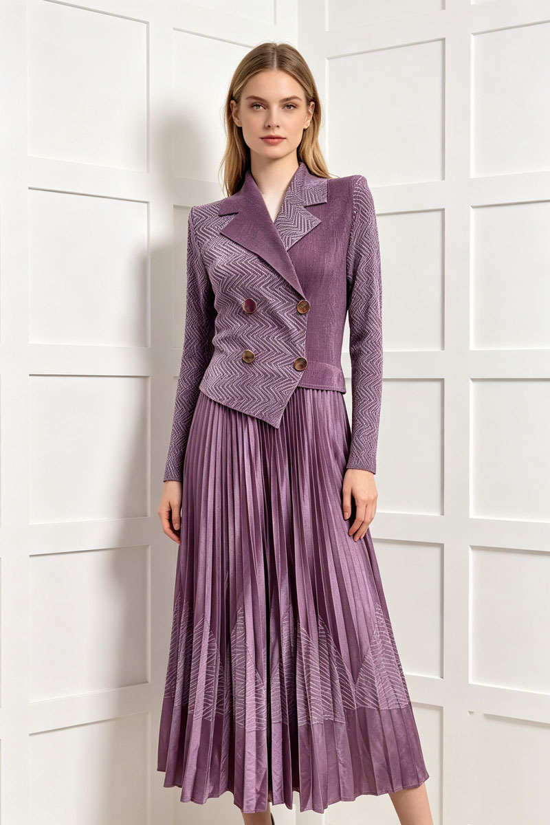 Temperament printing business suit pleated fold dress for women