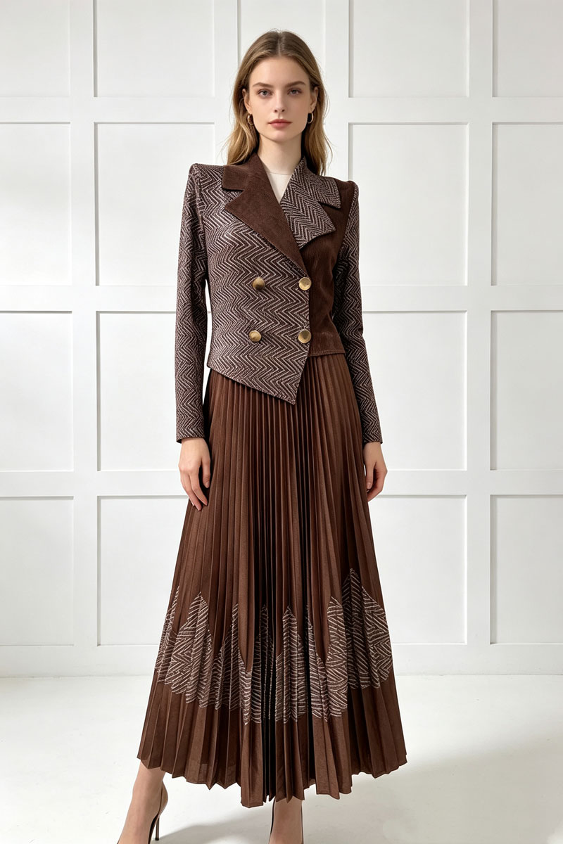Temperament printing business suit pleated fold dress for women