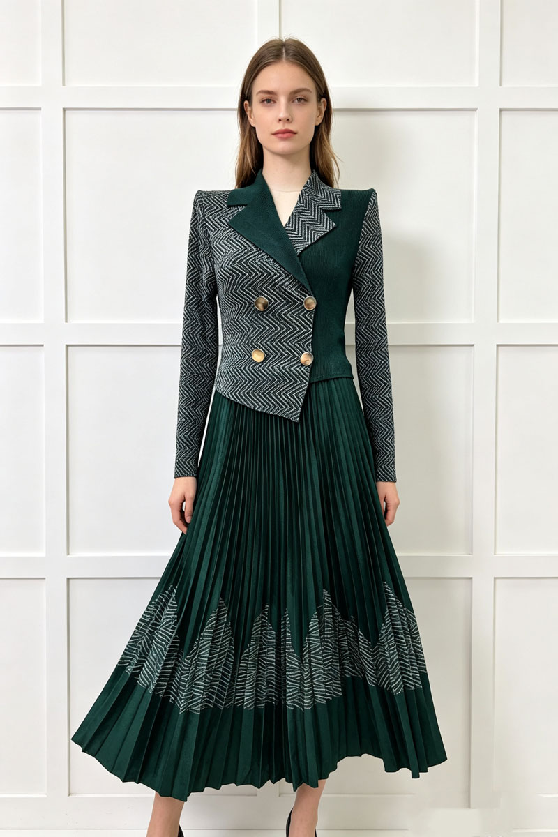 Temperament printing business suit pleated fold dress for women