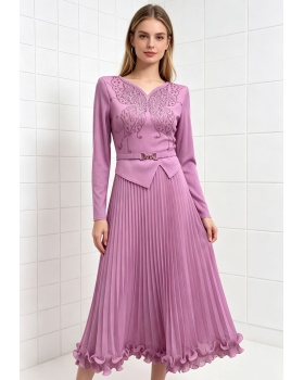 Wood ear fold long dress pleated dress for women