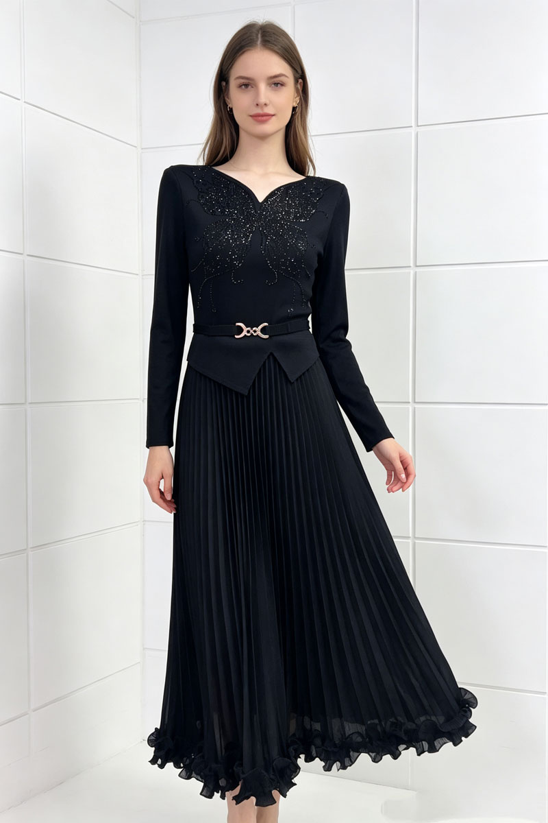 Wood ear fold long dress pleated dress for women
