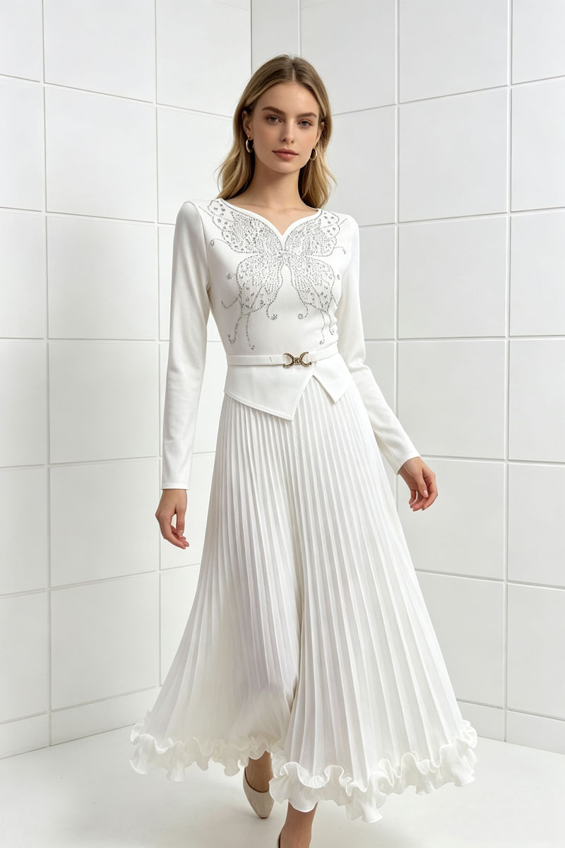 Wood ear fold long dress pleated dress for women
