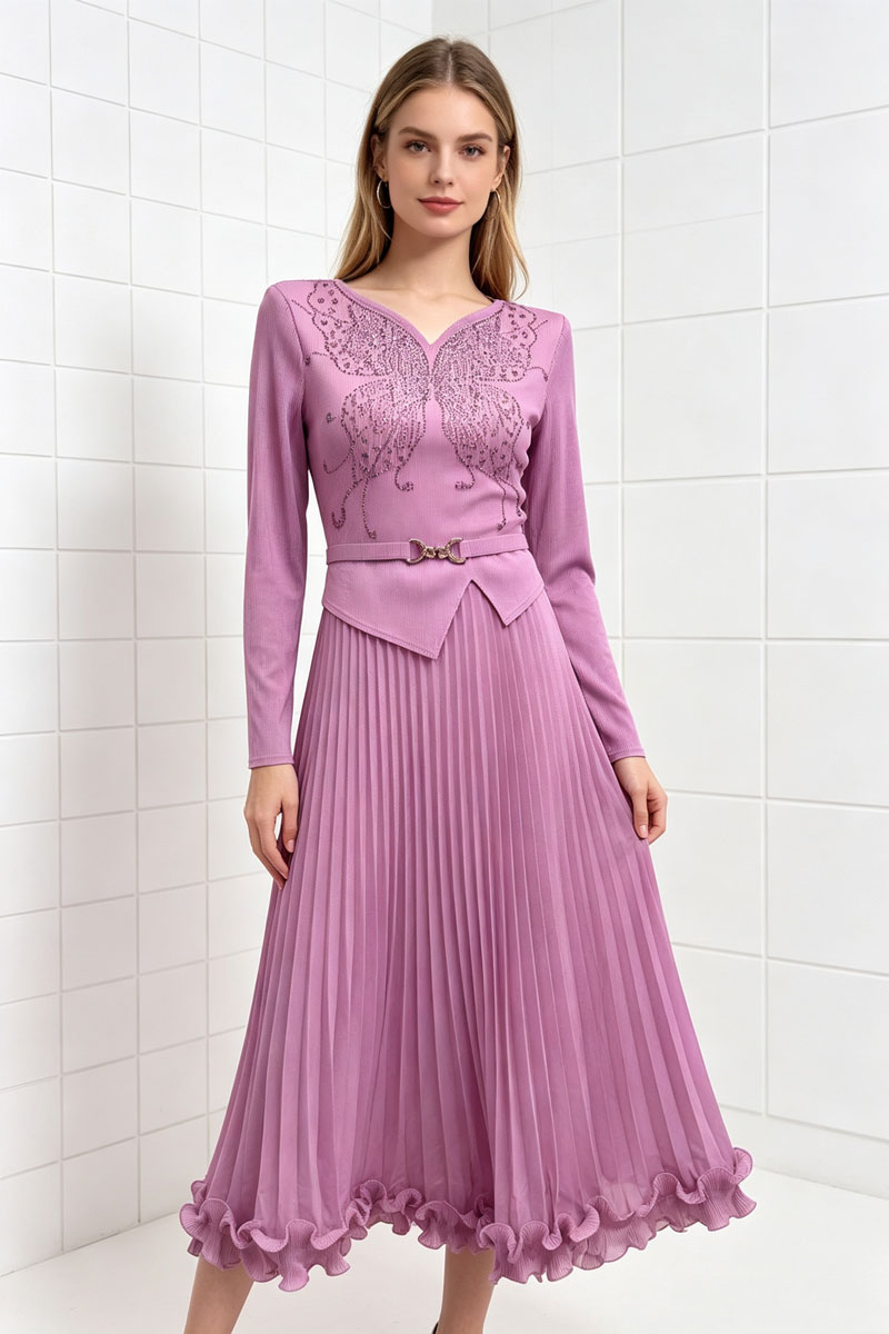 Wood ear fold long dress pleated dress for women
