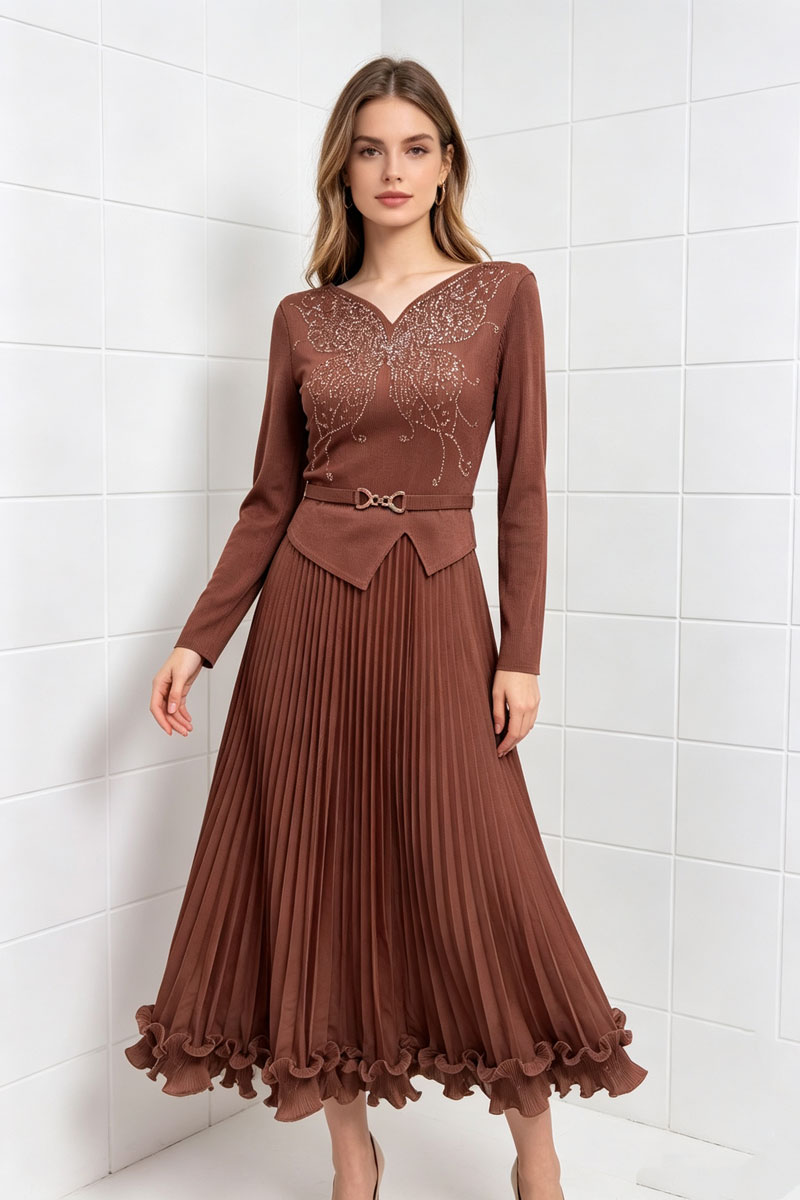 Wood ear fold long dress pleated dress for women