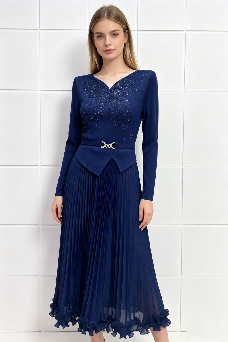 Wood ear fold long dress pleated dress for women