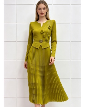 Colors fold pleated dress temperament large yard long dress