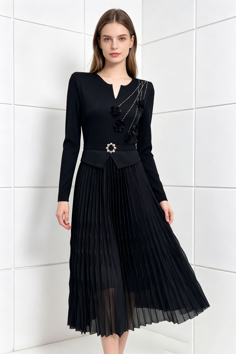 Colors fold pleated dress temperament large yard long dress