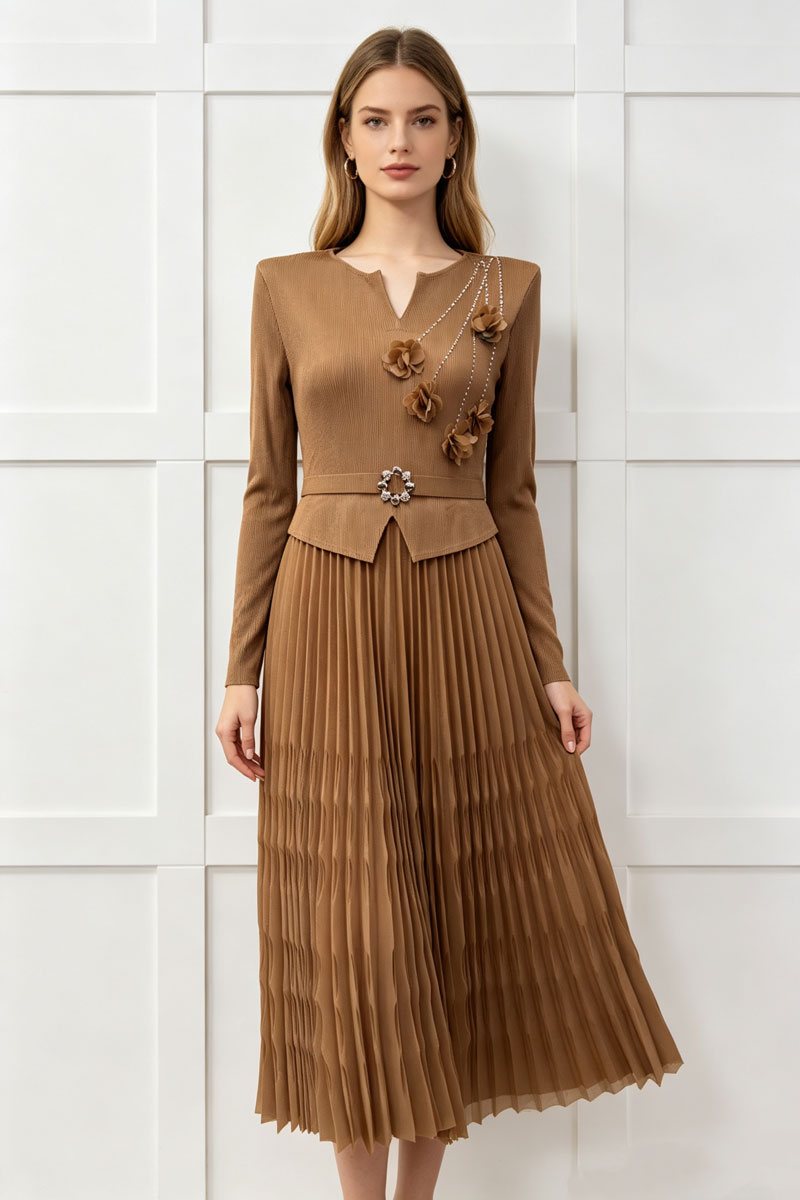 Colors fold pleated dress temperament large yard long dress