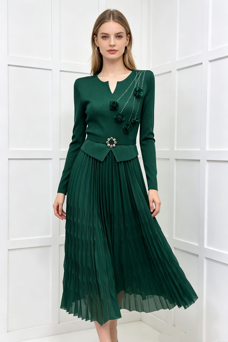 Colors fold pleated dress temperament large yard long dress