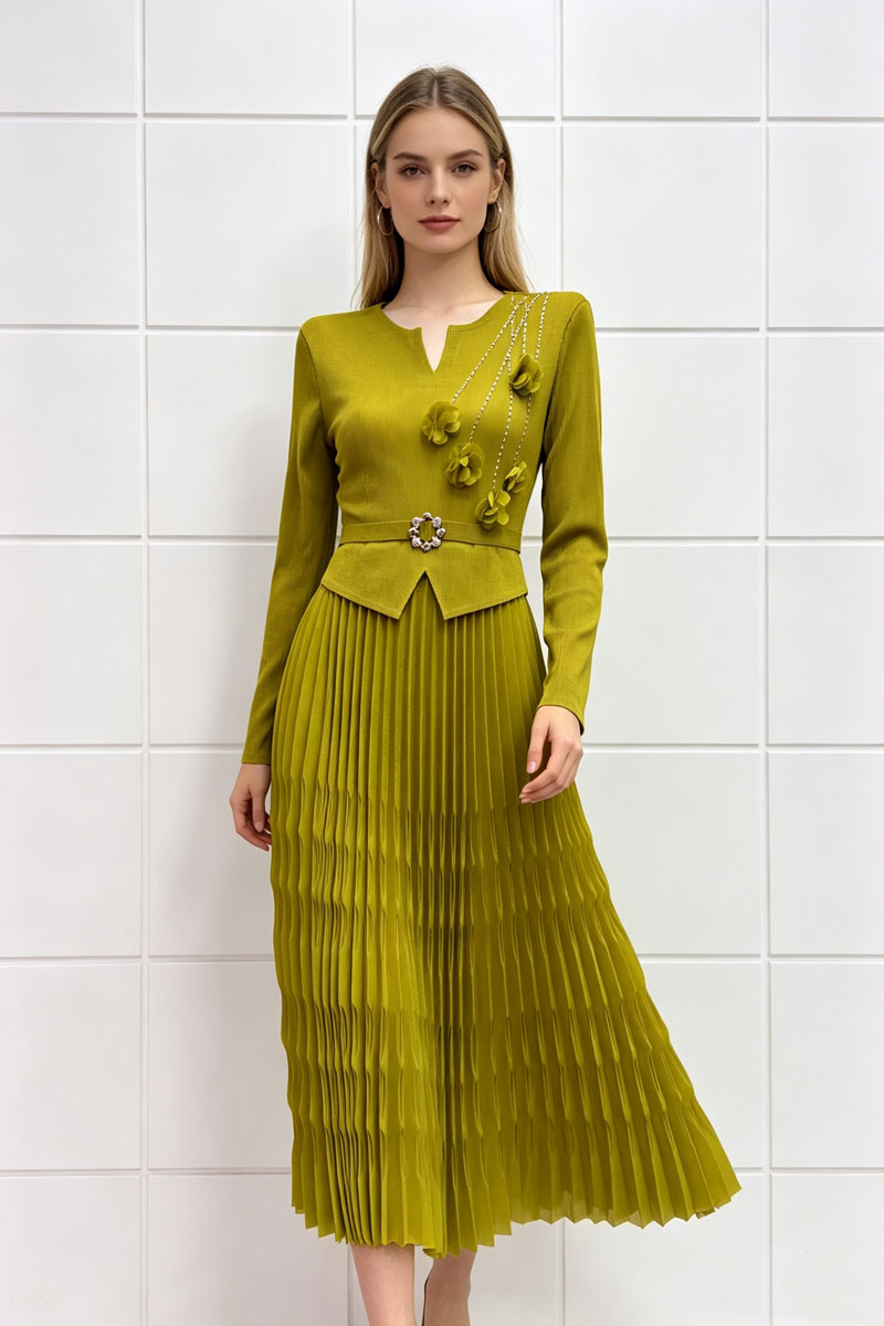 Colors fold pleated dress temperament large yard long dress
