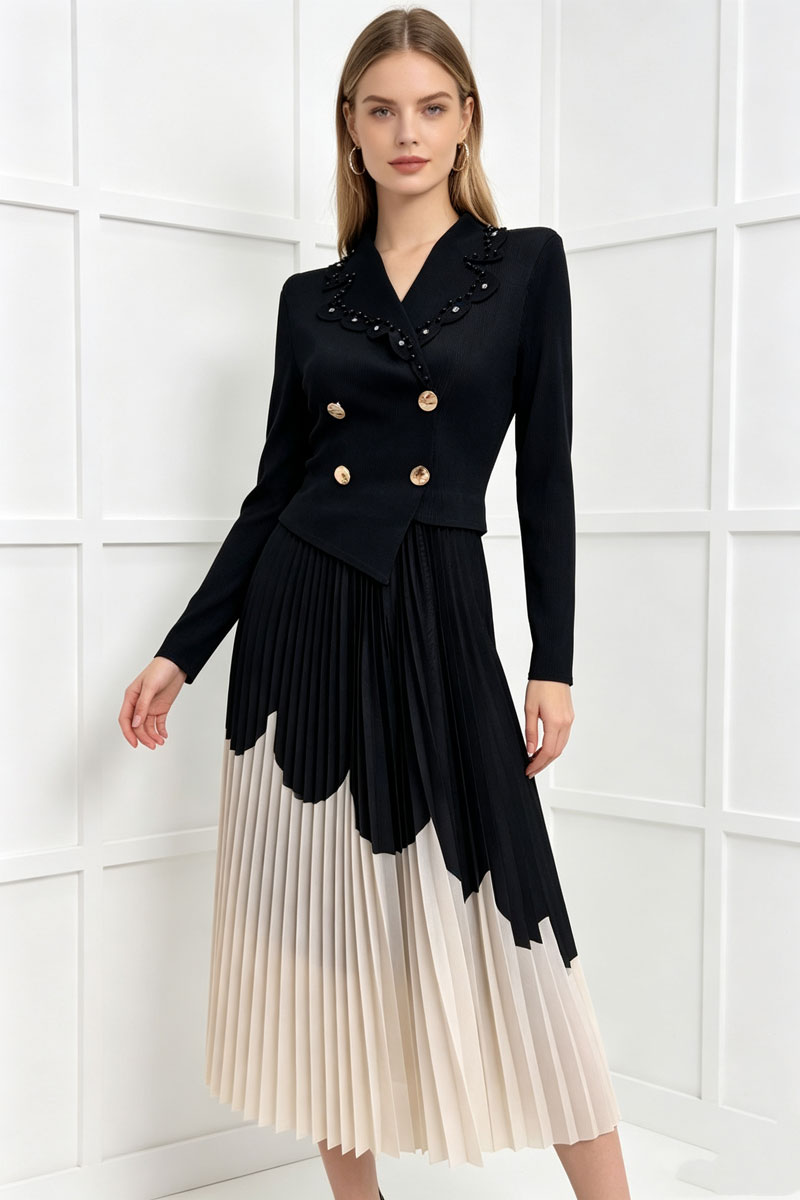 Fold pinched waist dress slim rhinestone long dress