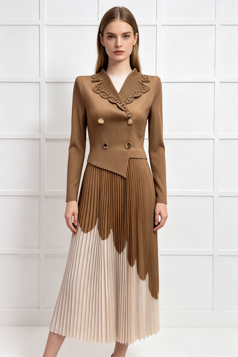 Fold pinched waist dress slim rhinestone long dress