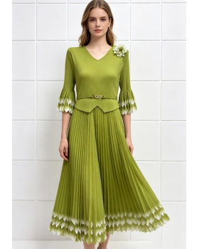 Petal pleated splice chanelstyle fold elegant dress