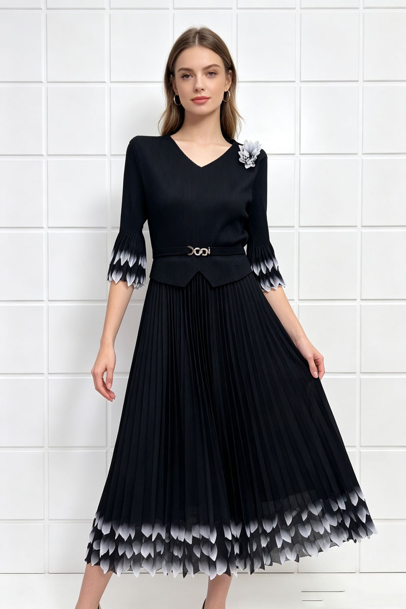 Petal pleated splice chanelstyle fold elegant dress