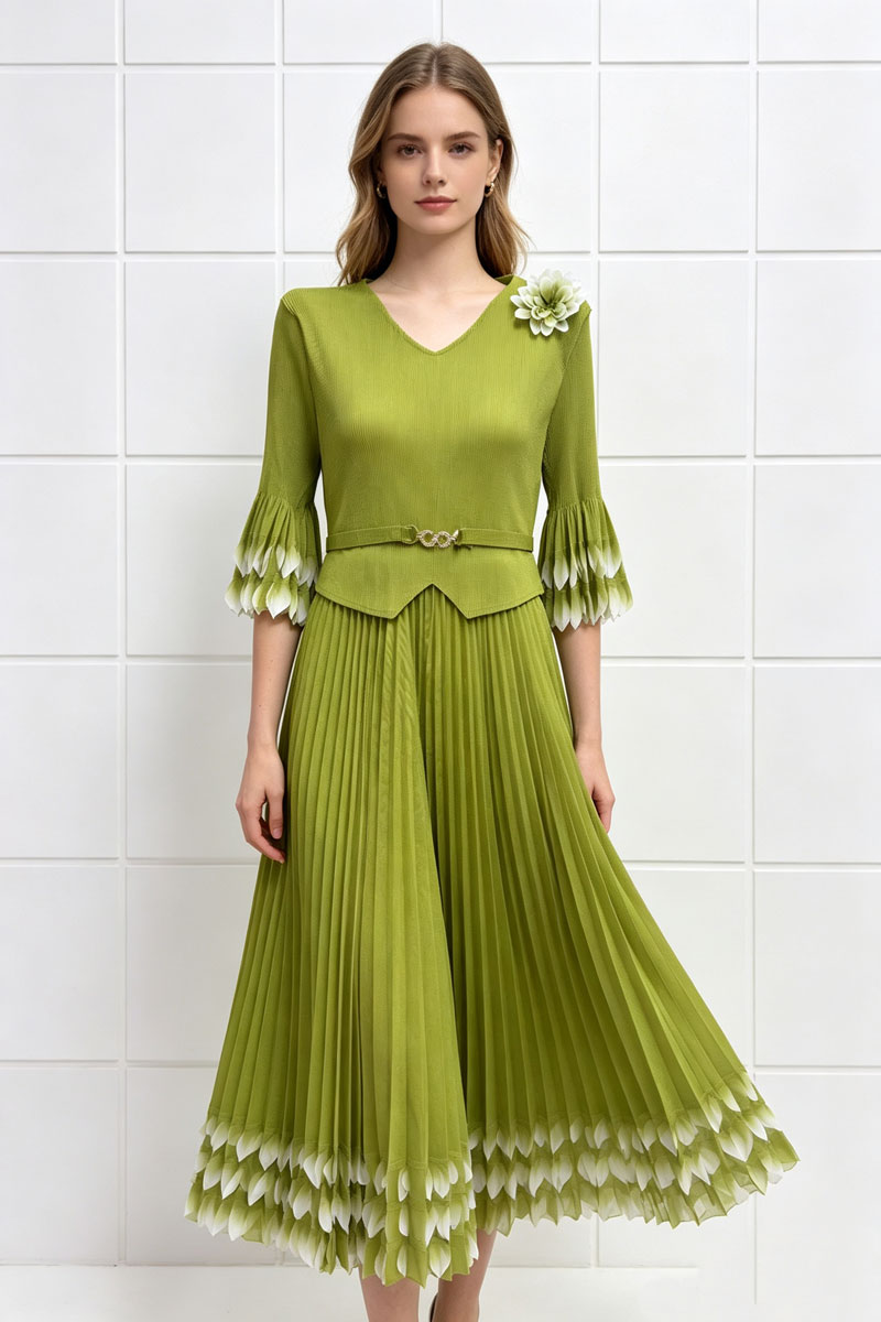 Petal pleated splice chanelstyle fold elegant dress