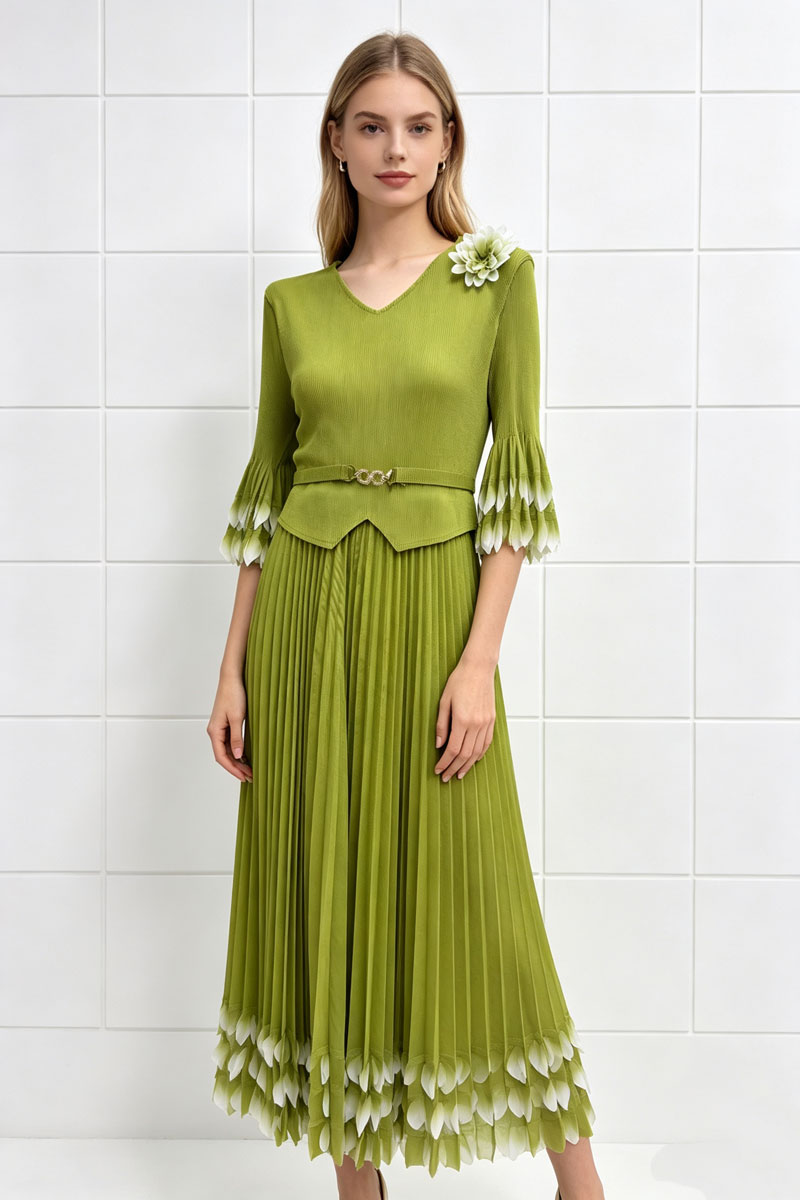 Petal pleated splice chanelstyle fold elegant dress