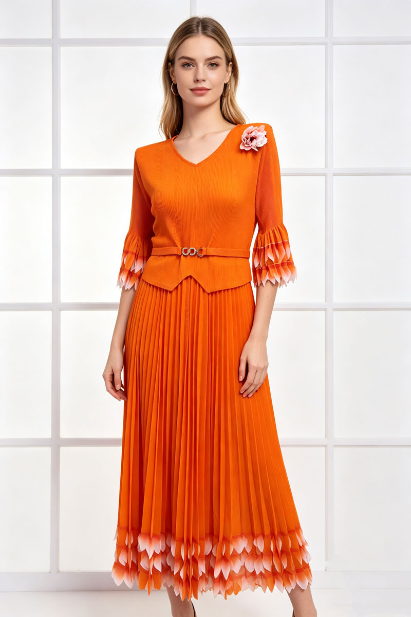 Petal pleated splice chanelstyle fold elegant dress