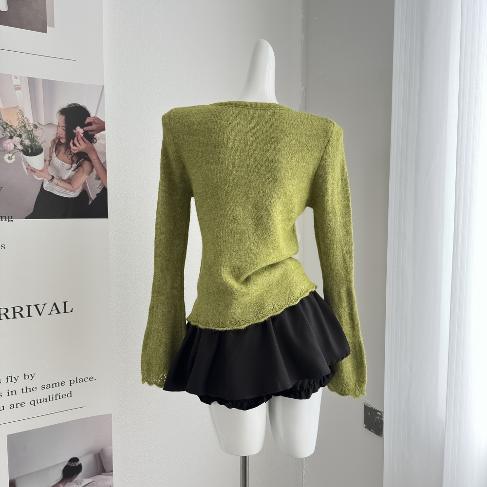 V-neck inside the ride sweater slim green tops for women