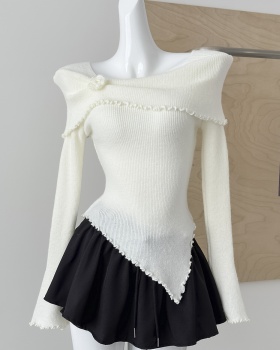 Flat shoulder tops irregular bottoming shirt for women