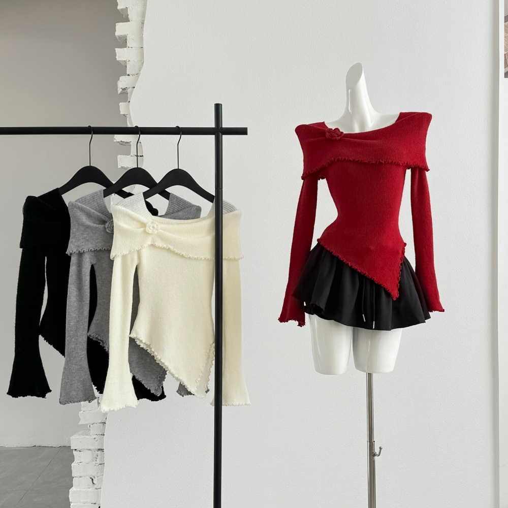 Flat shoulder tops irregular bottoming shirt for women