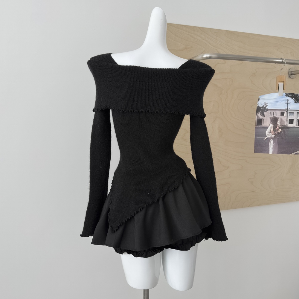 Flat shoulder tops irregular bottoming shirt for women