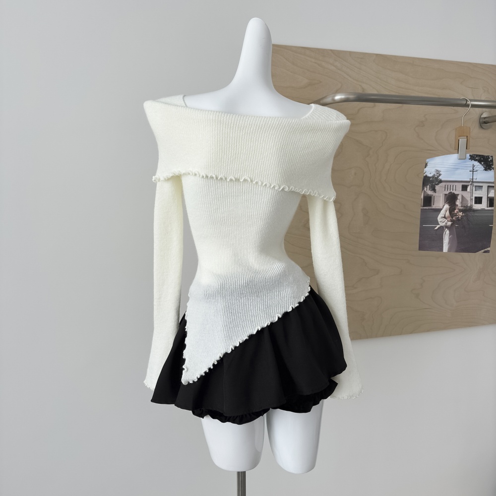 Flat shoulder tops irregular bottoming shirt for women