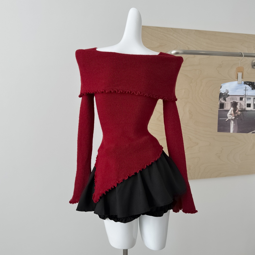 Flat shoulder tops irregular bottoming shirt for women