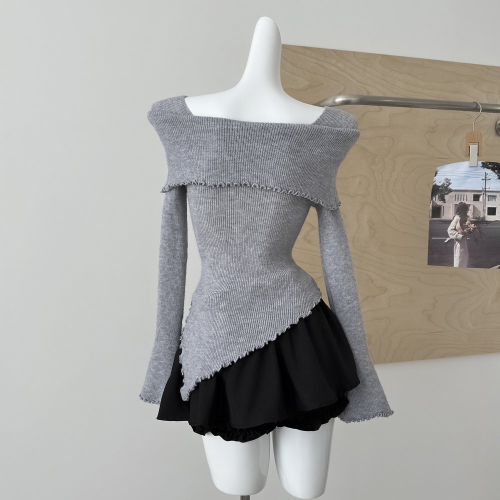 Flat shoulder tops irregular bottoming shirt for women
