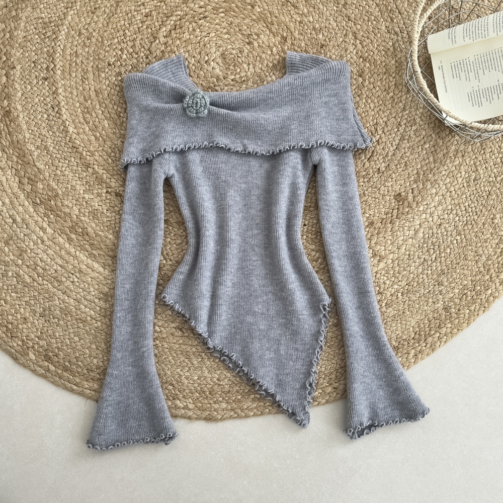 Flat shoulder tops irregular bottoming shirt for women