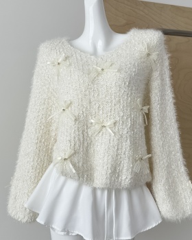 Sweet loose tops bow long sleeve sweater for women