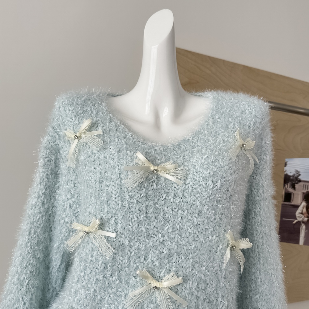 Sweet loose tops bow long sleeve sweater for women