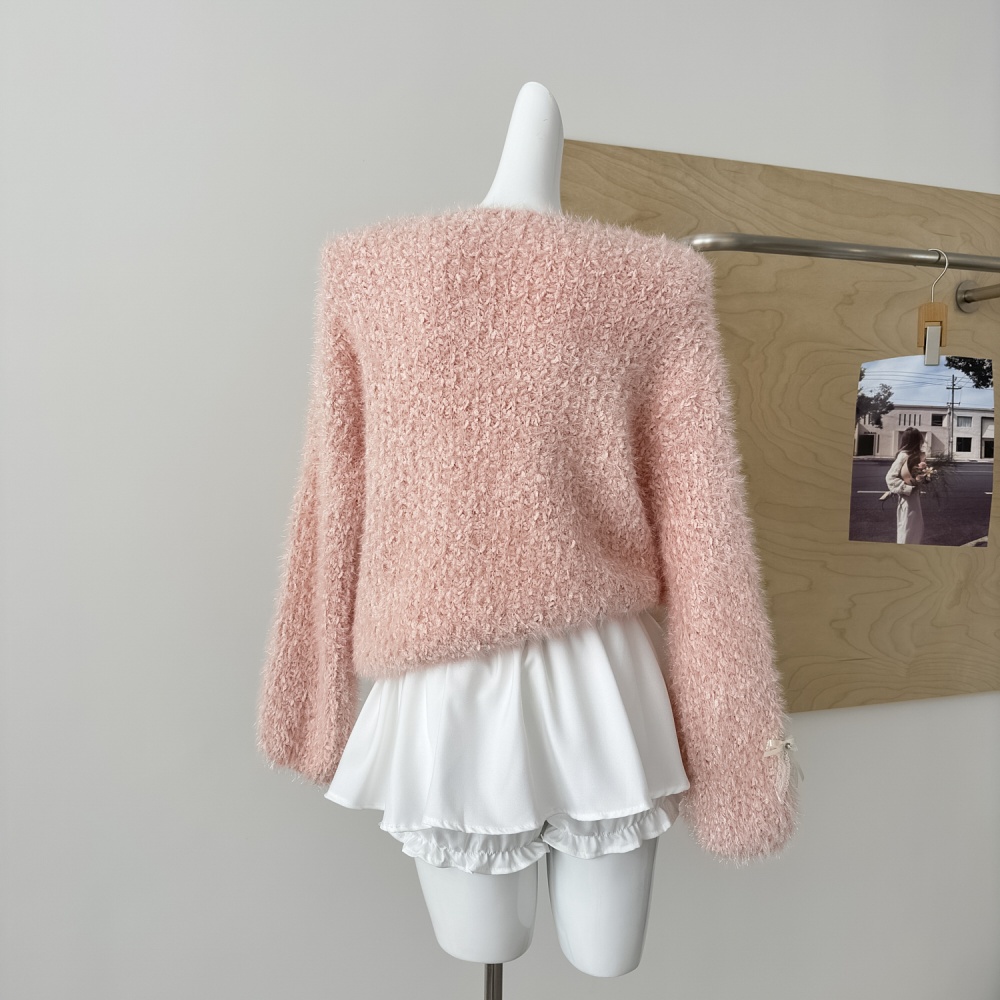 Sweet loose tops bow long sleeve sweater for women
