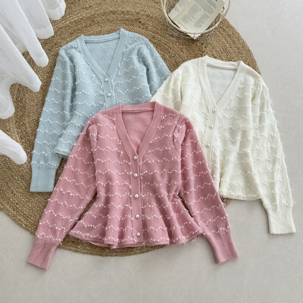 Pink knitted autumn tops slim long sleeve sweater