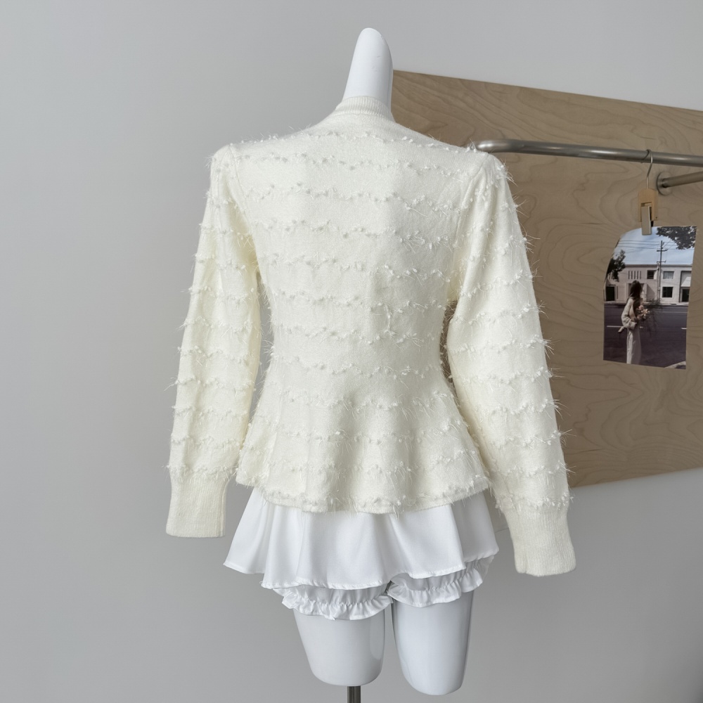 Pink knitted autumn tops slim long sleeve sweater