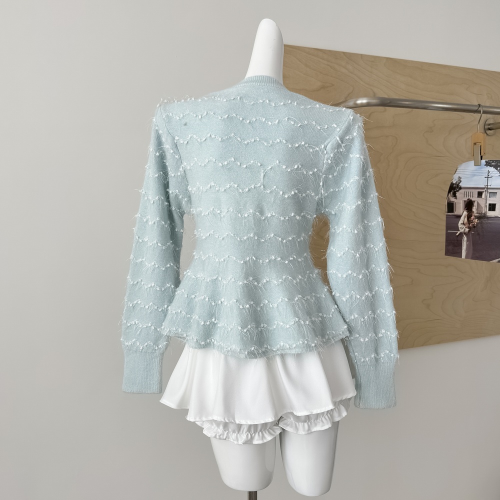 Pink knitted autumn tops slim long sleeve sweater
