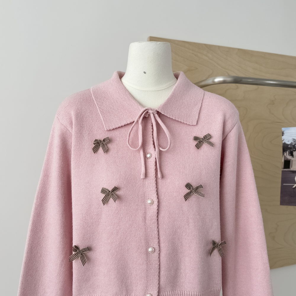 Bow short sweater Korean style lace cardigan 2pcs set